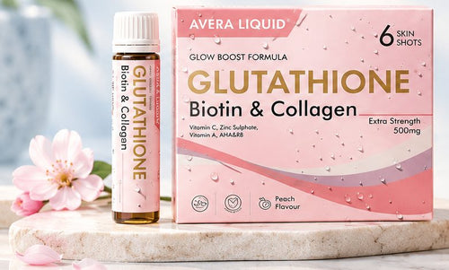 AVÉRA LIQUID Glutathione, Biotin & Collagen Skin Shots – Extra Strength 500mg, 6 Shots